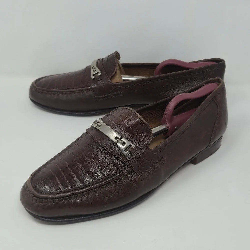 Bruno Magli Men's 11.5M Brown Genuine Alligator Bit Loafers Made in Italy